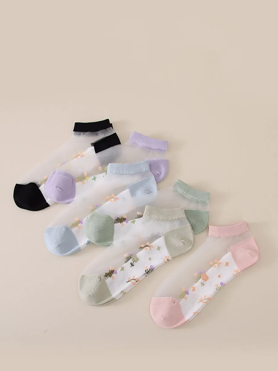 5 Pairs Women Summer Jacquard Thin Socks