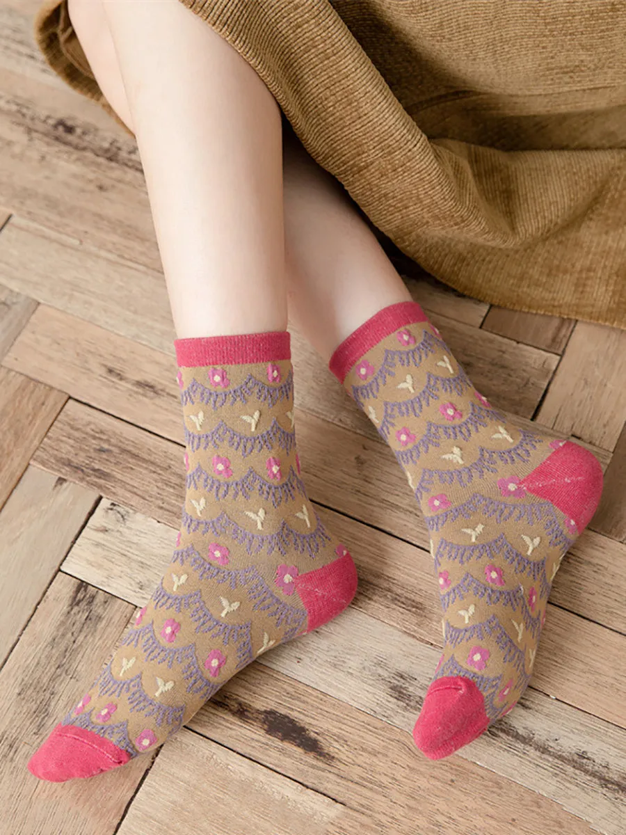 6 Pairs Women Japan Style Floral Jacquard Socks