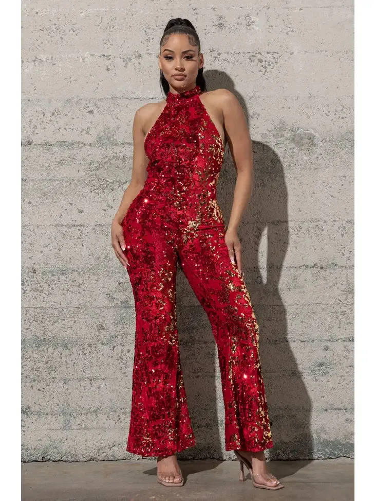 Bell Bottom Stretchy Velvet Sequins Jumpsuit