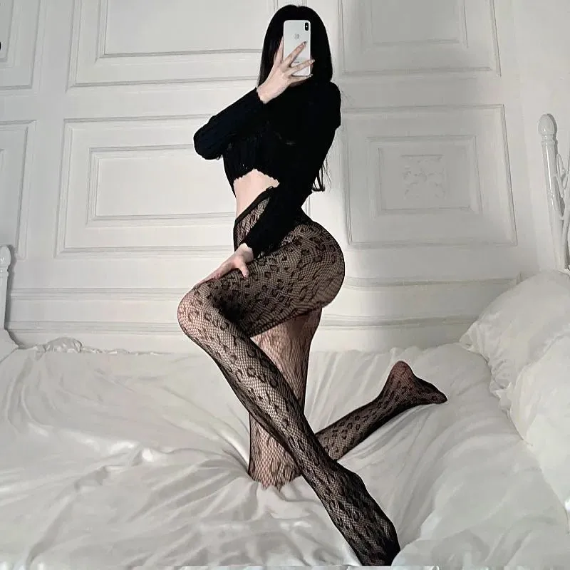 Charming Women Sexy Leopard Pattern Thin Fishnet Pantyhose