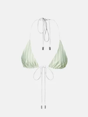 Elle Bikini Top Green & White Pinstripe