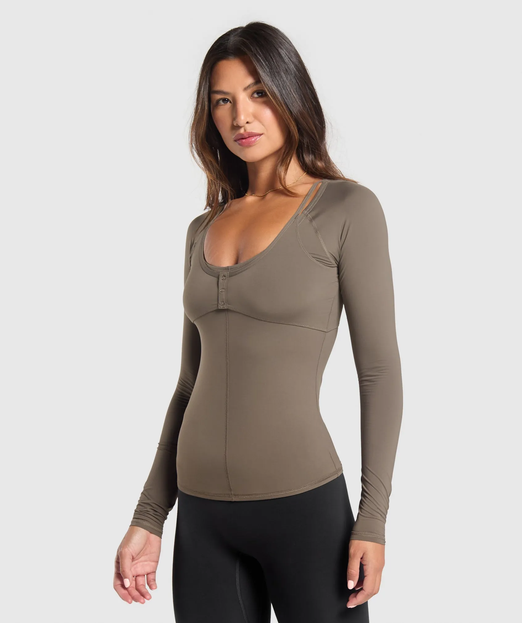 Gymshark Rest Day Buttery Soft Long Sleeve Top - Camo Brown