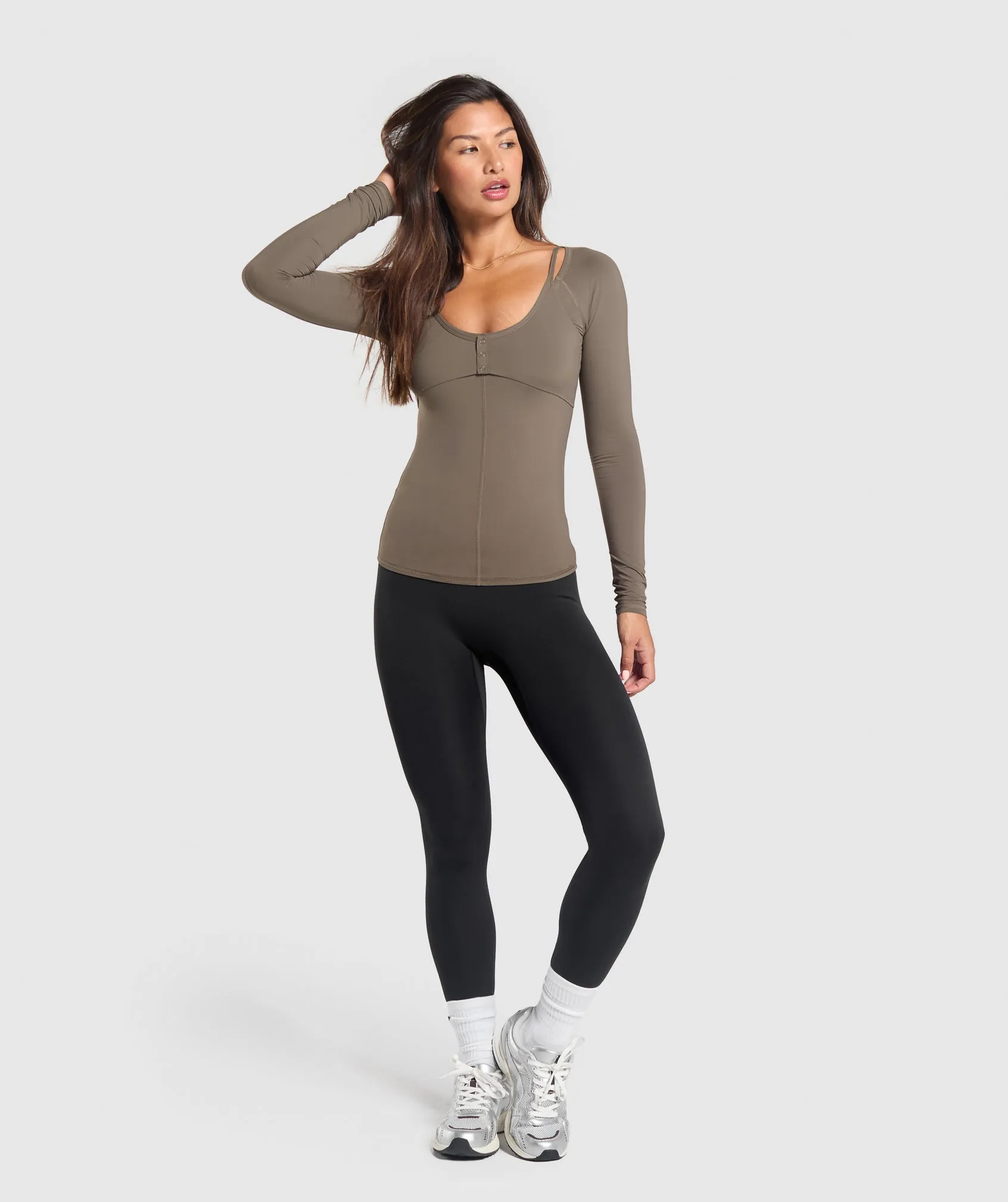 Gymshark Rest Day Buttery Soft Long Sleeve Top - Camo Brown