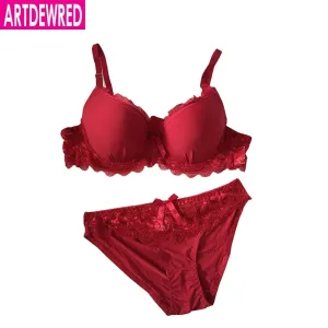 New arrival Women Sexy Plus Size Big Lace Bra Sets Solid Comfortable Bra Panty Set Sexy Lingerie Set Wave style Bra & Brief Sets