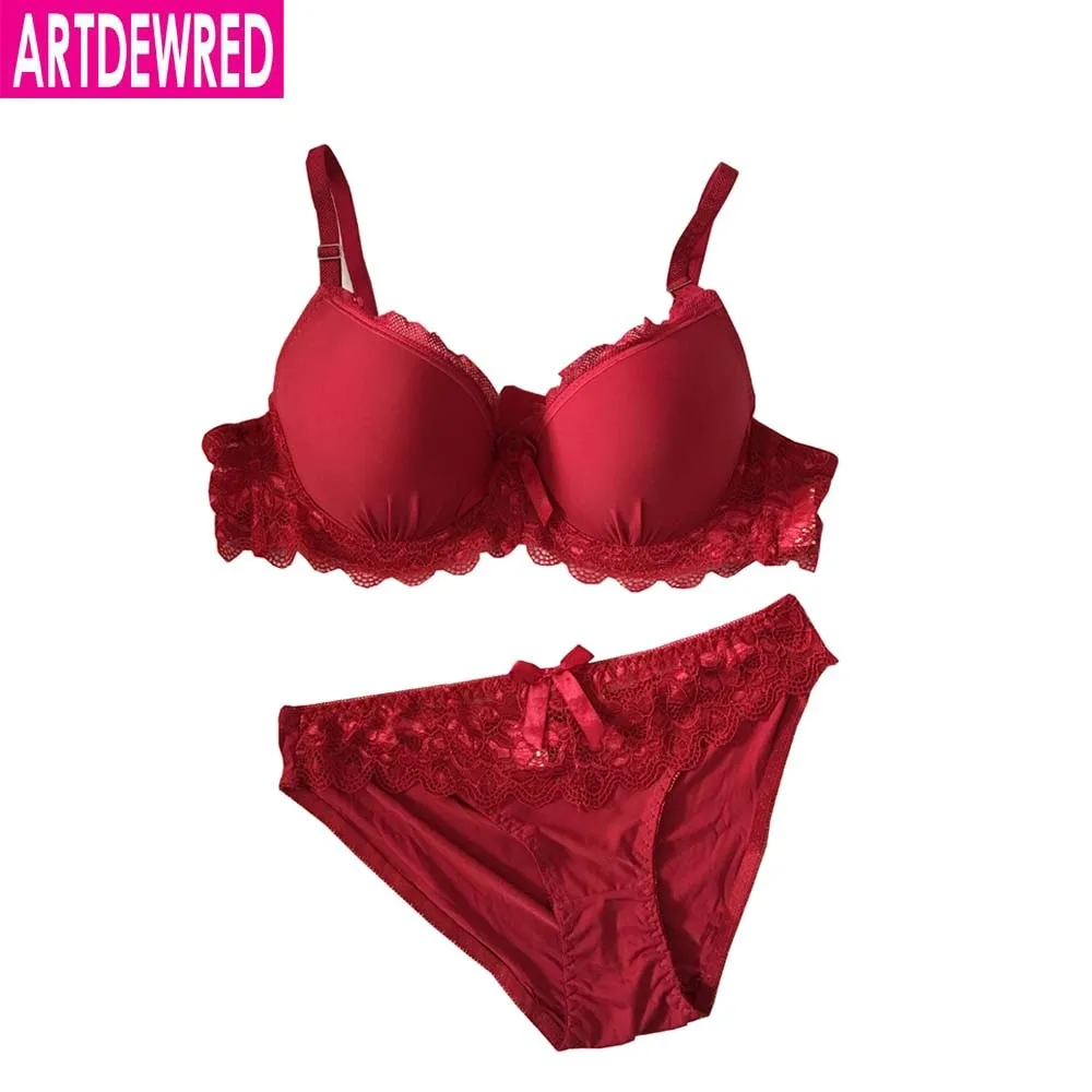 New arrival Women Sexy Plus Size Big Lace Bra Sets Solid Comfortable Bra Panty Set Sexy Lingerie Set Wave style Bra & Brief Sets