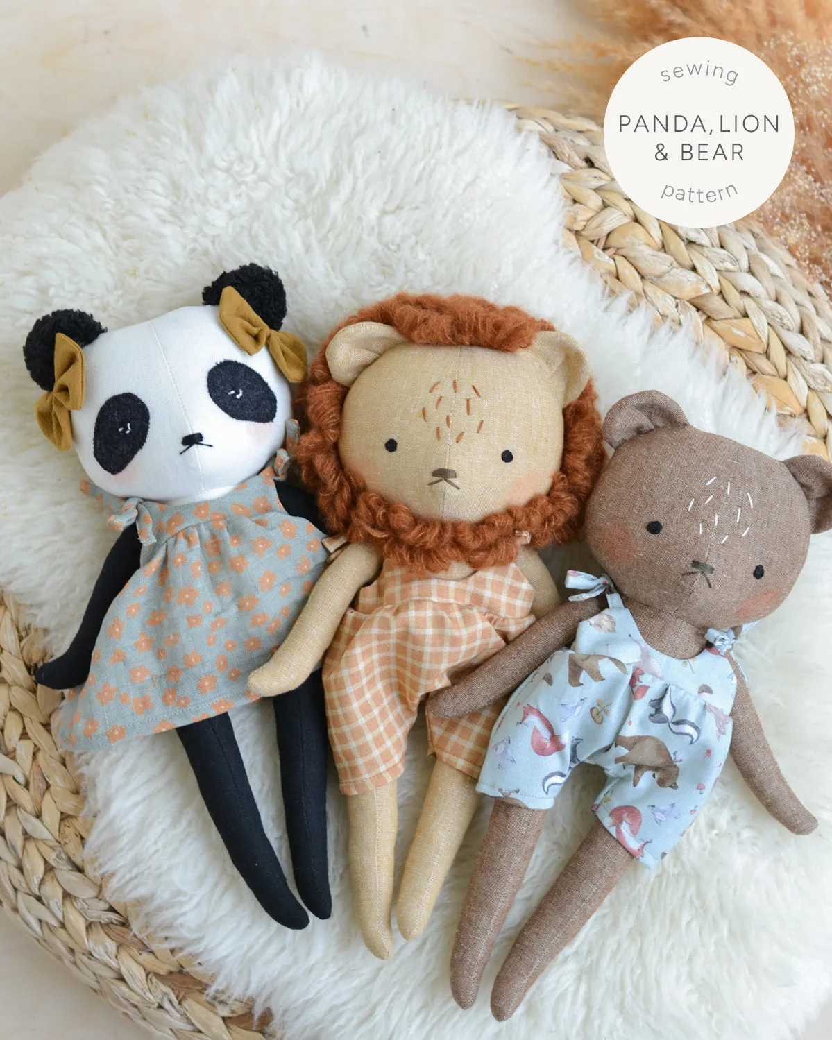 Sewing Pattern Bear, Lion, Panda Stuffed Animal