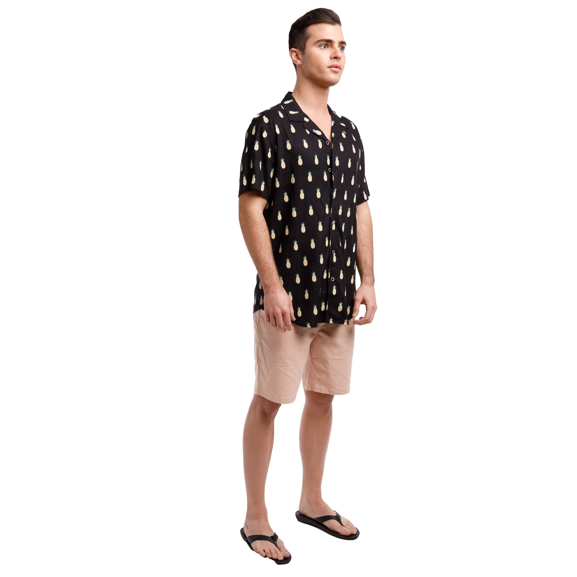 Super Soft Relaxed Printed Short Sleeve Button Up Shirt | Pineapples A'Plenty