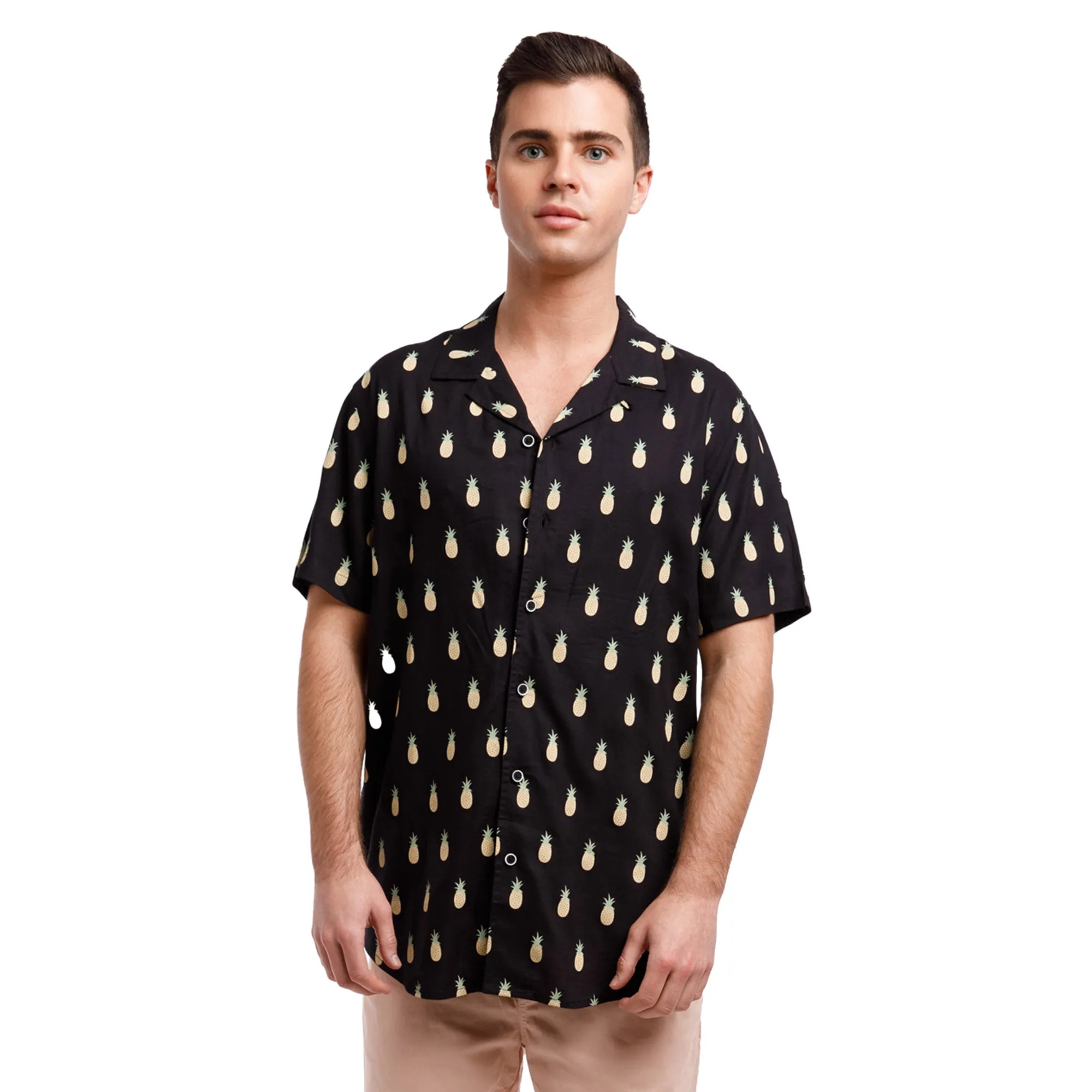 Super Soft Relaxed Printed Short Sleeve Button Up Shirt | Pineapples A'Plenty