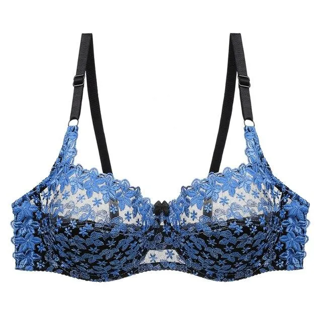 Women Lace Embroidery Sexy Transparent Women Underwear Bra Plus Size Brassiere Bralette Color Patchwork Bra