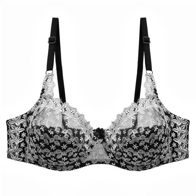 Women Lace Embroidery Sexy Transparent Women Underwear Bra Plus Size Brassiere Bralette Color Patchwork Bra