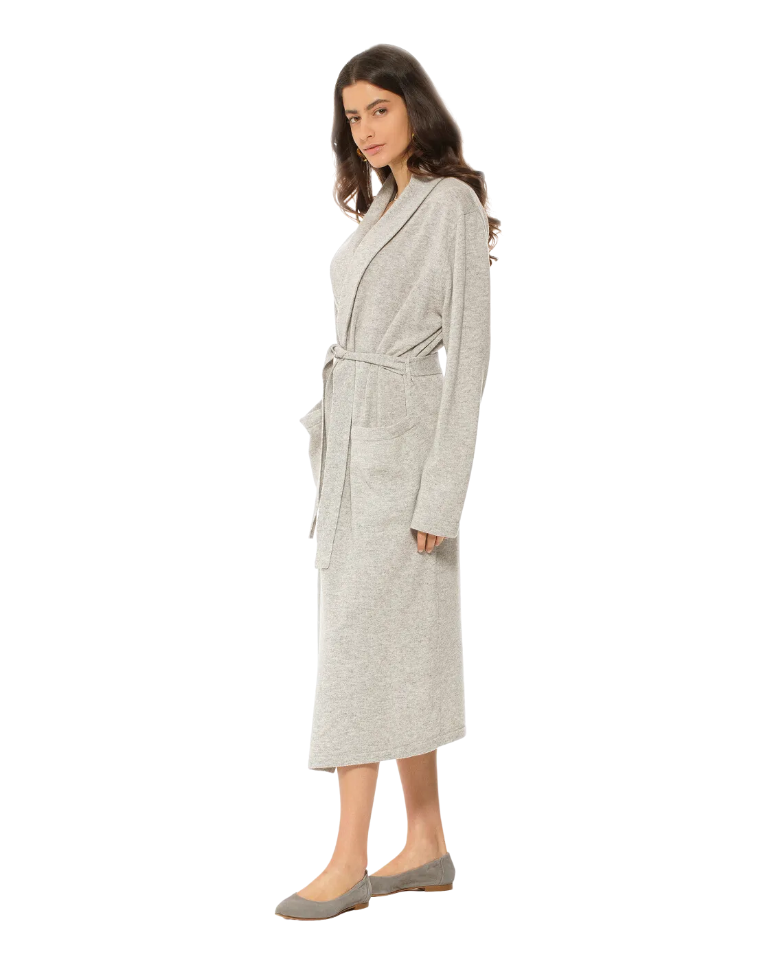 Women's Pure Cashmere Knit Robe, Light Grey Color