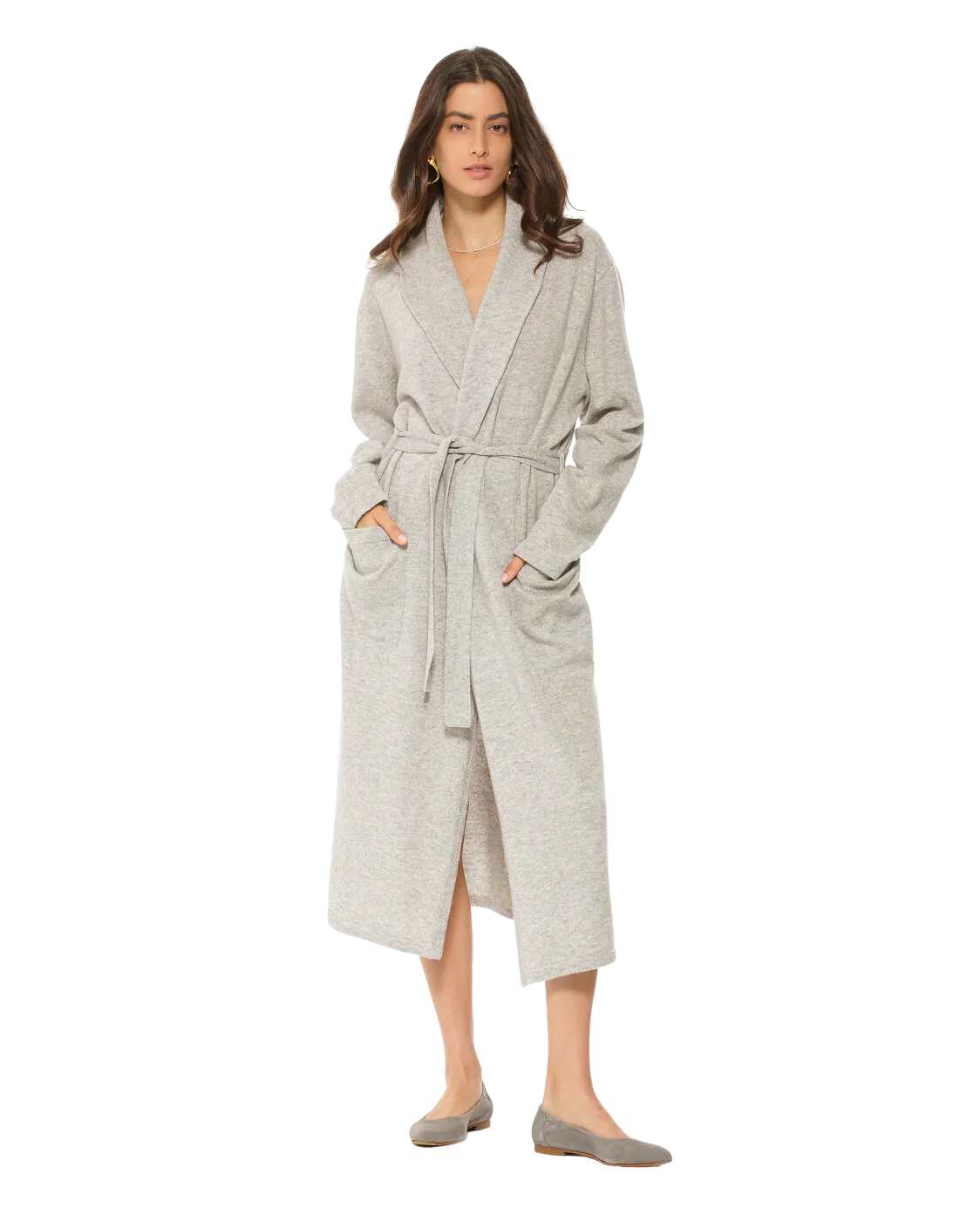 Women's Pure Cashmere Knit Robe, Light Grey Color