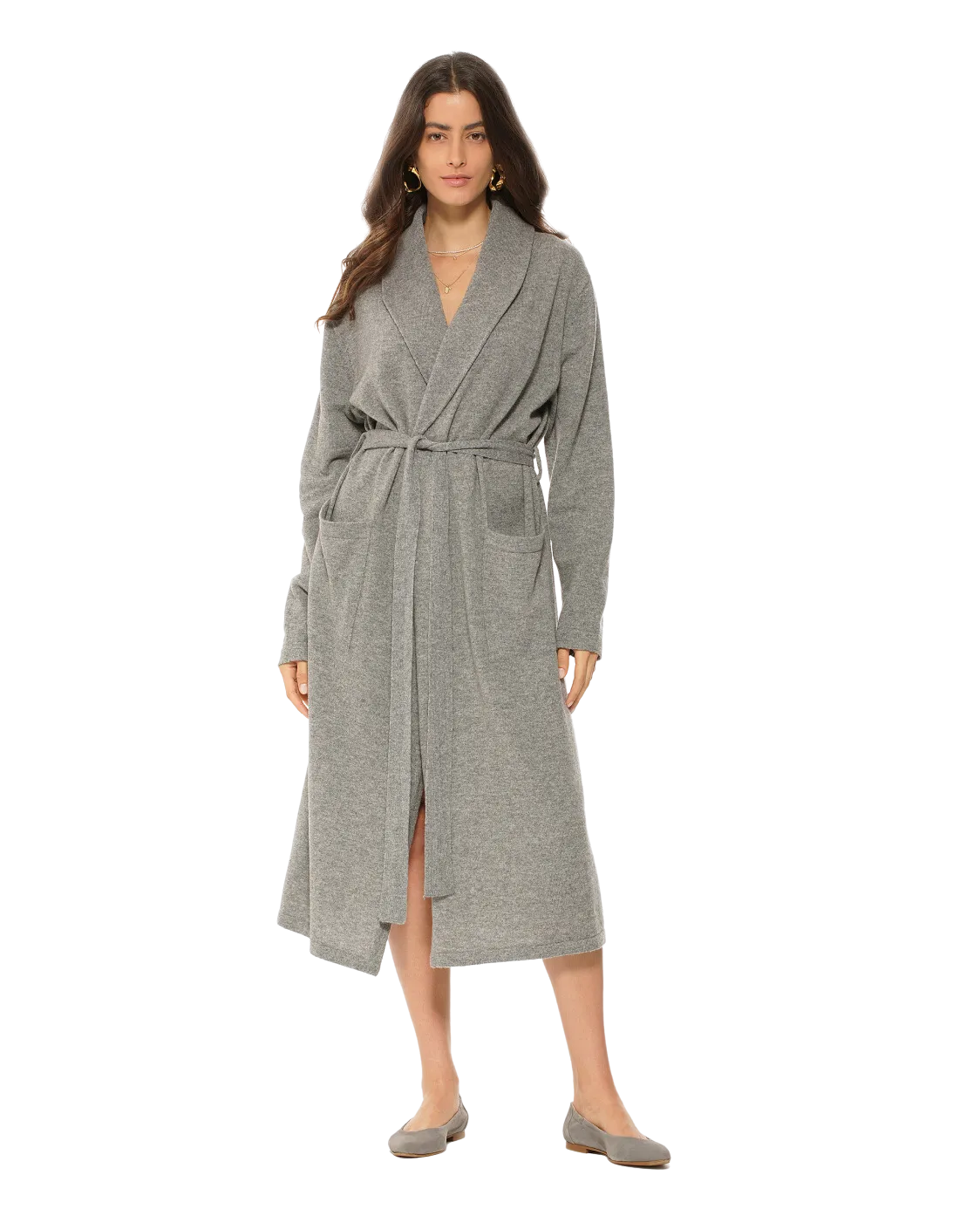 Women's Pure Cashmere Knit Robe, Medium Grey Color