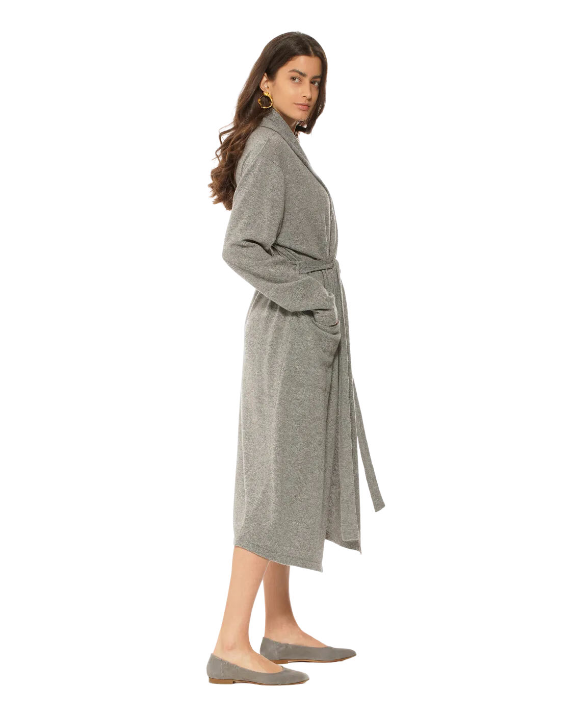 Women's Pure Cashmere Knit Robe, Medium Grey Color